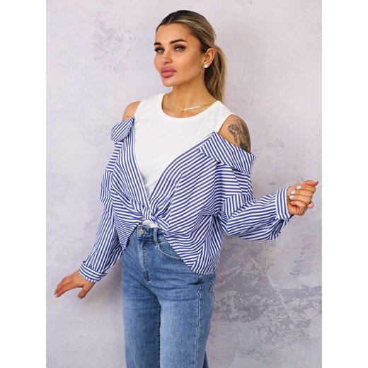 TOP Z KOSZULĄ W PASKI OVERSIZE- NIEBIESKI ze sklepu olika.com.pl w kategorii Bluzy damskie - zdjęcie 179466412