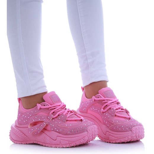 Różowe buty sportowe damskie Pantofelek24 sznurowane na platformie