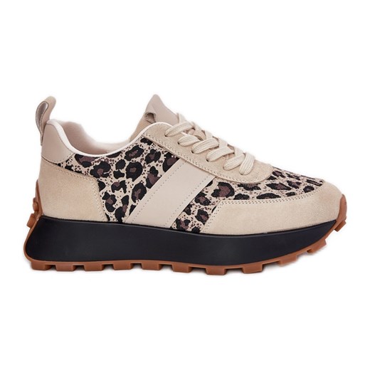 Zamszowe Sneakersy Damskie Na Platformie Panterka Vinceza 66793 Beżowe beżowy ze sklepu ButyModne.pl w kategorii Buty sportowe damskie - zdjęcie 179466742