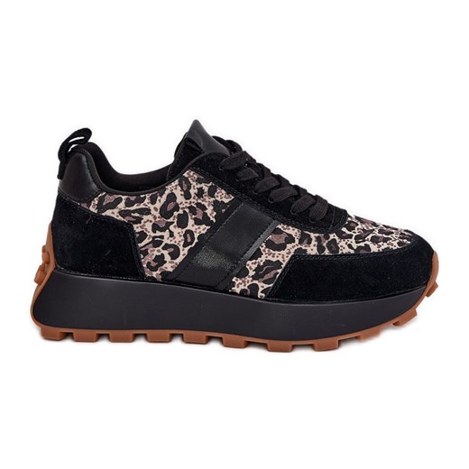 Zamszowe Sneakersy Damskie Na Platformie Panterka Vinceza 66793 Czarne ze sklepu ButyModne.pl w kategorii Buty sportowe damskie - zdjęcie 179466743