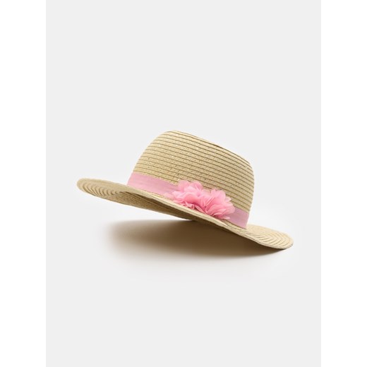 Sinsay - Pleciony kapelusz z tiulowym kwiatem 3d - beżowy Sinsay M Sinsay