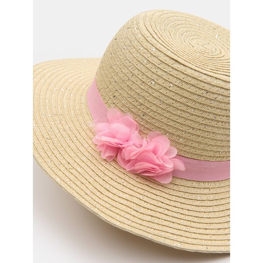 Sinsay - Pleciony kapelusz z tiulowym kwiatem 3d - beżowy Sinsay L Sinsay