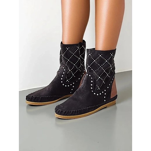 Royalfashion.pl botki czarne na zamek casual na koturnie 