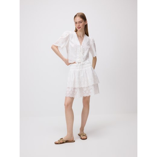 Reserved - Bawełniana spódnica mini - biały Reserved S Reserved