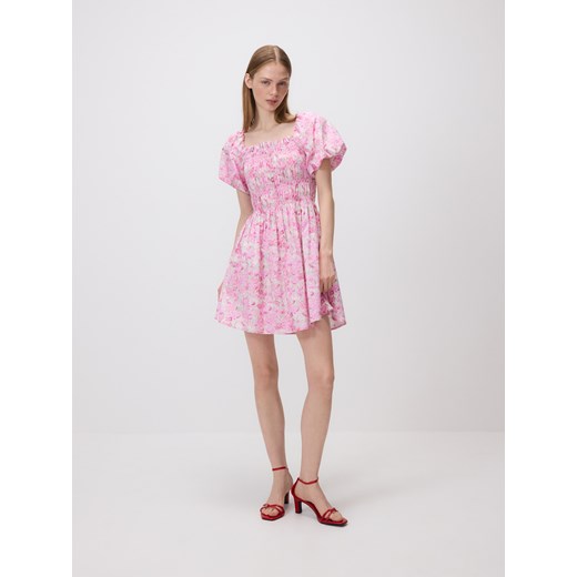 Reserved - Bawełniana sukienka z bufkami - wielobarwny Reserved S Reserved