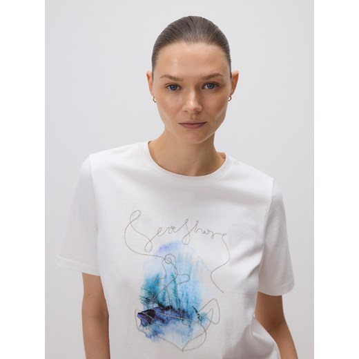Reserved - T-shirt z koralikowymi aplikacjami - biały ze sklepu Reserved w kategorii Bluzki damskie - zdjęcie 179473092