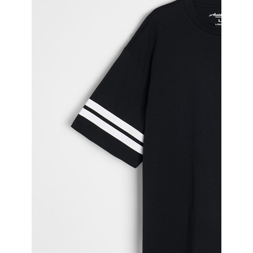 Sinsay t-shirt męski czarny w paski z krótkimi rękawami 