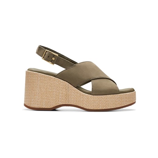 Clarks Skórzane sandały &quot;Manon Wish&quot; w kolorze khaki na koturnie ze sklepu Limango Polska w kategorii Espadryle damskie - zdjęcie 179480620
