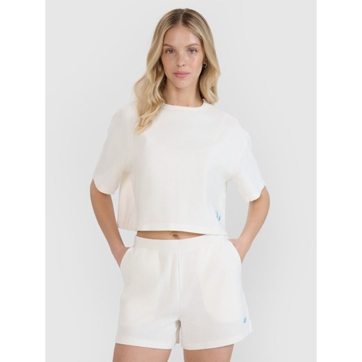 Damski t-shirt crop top 4F 4FWSS25TTSHF1977 - biały ze sklepu Sportstylestory.com w kategorii Bluzki damskie - zdjęcie 179485301