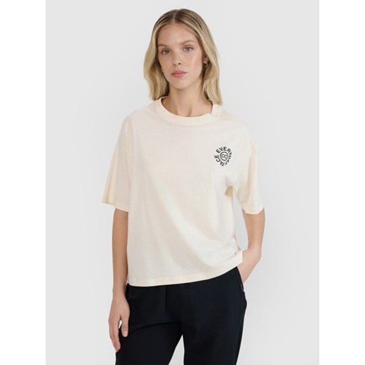 Damski t-shirt z nadrukiem oversize 4F 4FWSS25TTSHF1993 - biały ze sklepu Sportstylestory.com w kategorii Bluzki damskie - zdjęcie 179485323