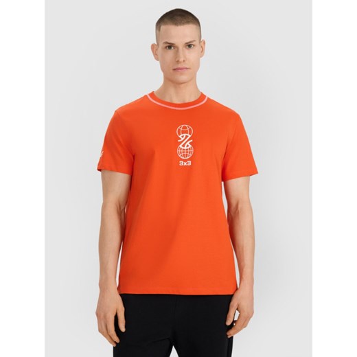 Męski t-shirt z nadrukiem 4F 4FRSS25TTSHM3092 - pomarańczowy ze sklepu Sportstylestory.com w kategorii T-shirty męskie - zdjęcie 179485680