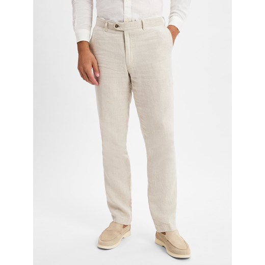Nils Sundström Lniane spodnie Mężczyźni beżowy jednolity ze sklepu vangraaf w kategorii Spodnie męskie - zdjęcie 179489711