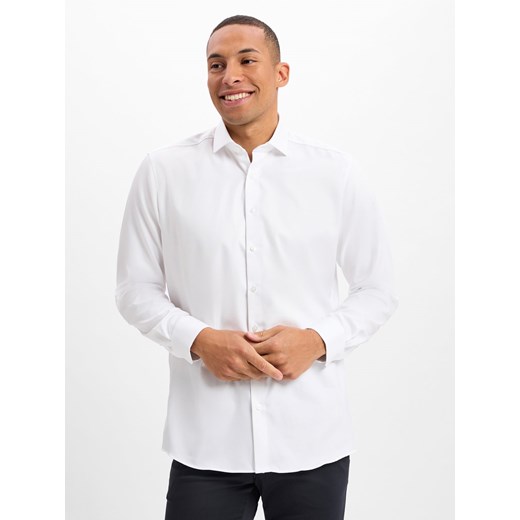 Finshley & Harding Koszula męska Mężczyźni Modern Fit Bawełna biały jednolity ze sklepu vangraaf w kategorii Koszule męskie - zdjęcie 179489731