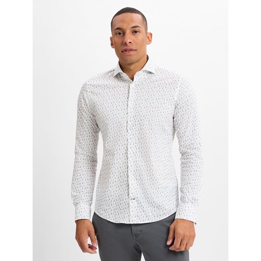 JOOP! Męska koszula casual - Pares Mężczyźni Slim Fit Bawełna biały wzorzysty ze sklepu vangraaf w kategorii Koszule męskie - zdjęcie 179489741