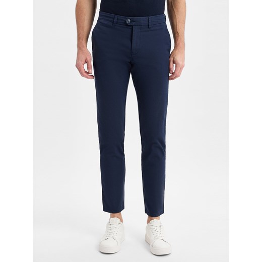 Finshley & Harding Męskie chinosy - Dylan Slim Fit Mężczyźni Bawełna granatowy wypukły wzór tkaniny ze sklepu vangraaf w kategorii Spodnie męskie - zdjęcie 179489760