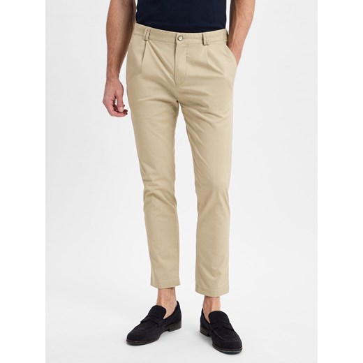 Finshley & Harding Męskie spodnie plisowane - Todd Tapered Slim Fit Mężczyźni beżowy jednolity ze sklepu vangraaf w kategorii Spodnie męskie - zdjęcie 179489763