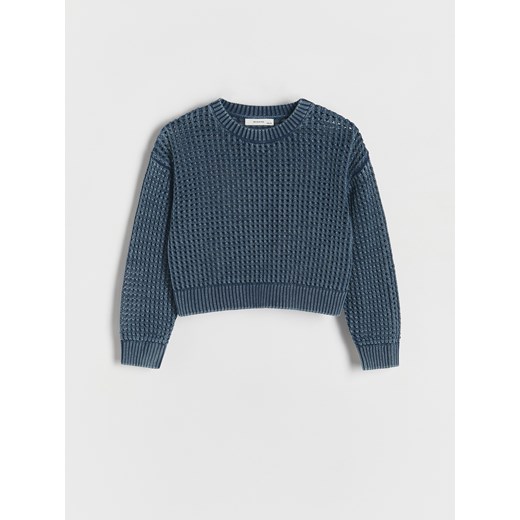 Reserved - Ażurowy sweter z bawełny - granatowy Reserved 134 (8 lat) promocja Reserved