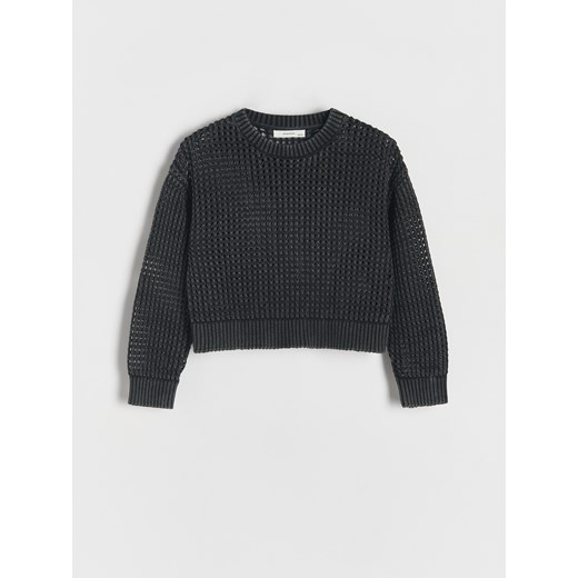 Reserved - Ażurowy sweter z bawełny - ciemnoszary Reserved 122 (6-7 lat) okazyjna cena Reserved
