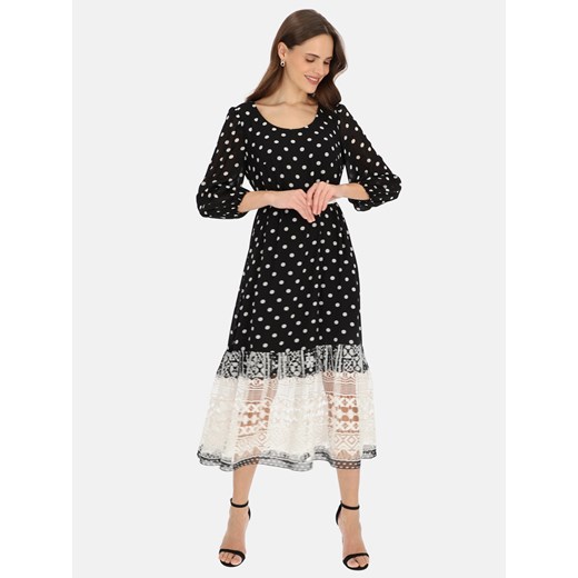Czarna sukienka midi w groszki z koronką L’AF Karla ze sklepu Eye For Fashion w kategorii Sukienki - zdjęcie 179493444