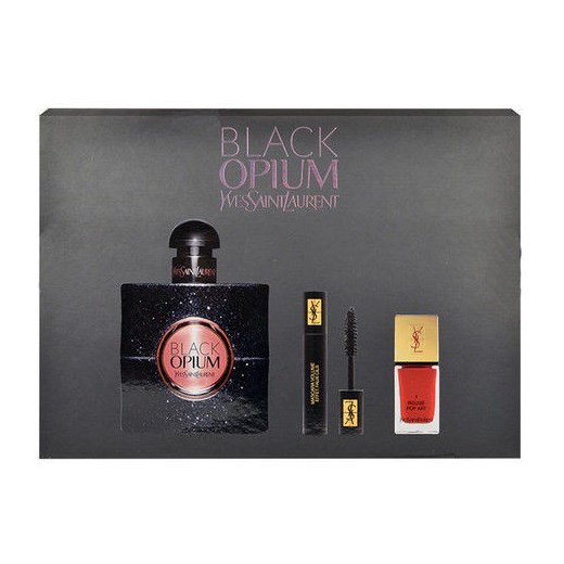 Yves Saint Laurent Black Opium W Zestaw perfum Edp 90ml + 10ml Lakier do paznokci La Laque Couture Rouge Pablo  + 2ml Maskara Volume Effet Faux Cils Noir e-glamour szary 