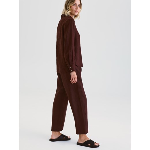 Reserved - Lniane spodnie - ciemnobrązowy Reserved M Reserved