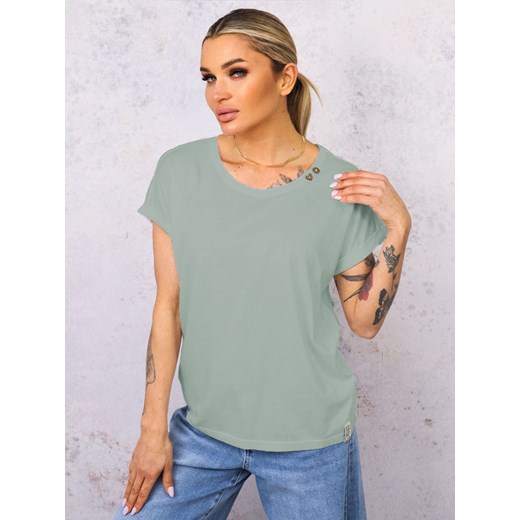 T-SHIRT OVERSIZE Z OZDOBNYMI GUZIKAMI- ZIELONY ze sklepu olika.com.pl w kategorii Bluzki damskie - zdjęcie 179504901