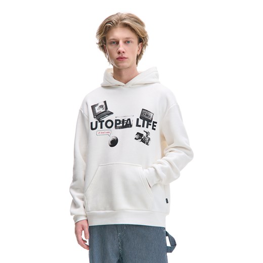 Cropp - Kremowa bluza z artystycznym nadrukiem - kremowy ze sklepu Cropp w kategorii Bluzy męskie - zdjęcie 179505084