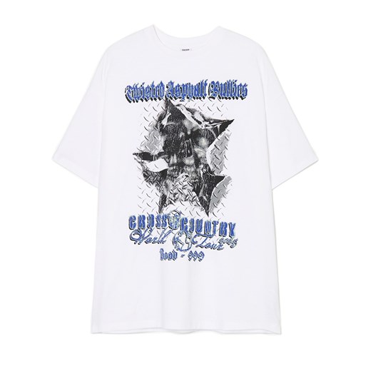 Cropp - T-shirt z kolorowym nadrukiem - biały Cropp XS Cropp