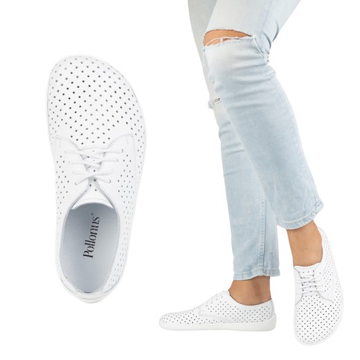 Skórzane pólbuty damskie Pollonus Białe Barefoot  5-1288-018 ze sklepu butyolivier w kategorii Buty sportowe damskie - zdjęcie 179506701