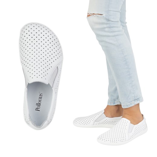 Białe buty wsuwane Barefoot Skórzane damskie Pollonus 5-1308-025 ze sklepu butyolivier w kategorii Półbuty damskie - zdjęcie 179506732