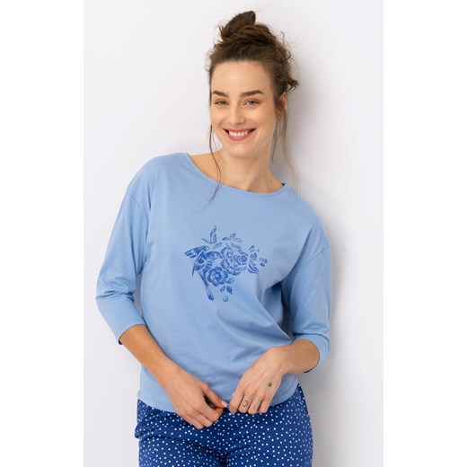 Błękitna bawełniana piżama damska LNS 550, Kolor niebieski-wzór, Rozmiar S, Key ze sklepu Intymna w kategorii Piżamy damskie - zdjęcie 179508700