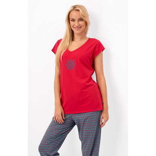 Energetyczna bawełniana piżama damska LNS 811, Kolor czerwony-wzór, Rozmiar S, Key ze sklepu Intymna w kategorii Piżamy damskie - zdjęcie 179508731
