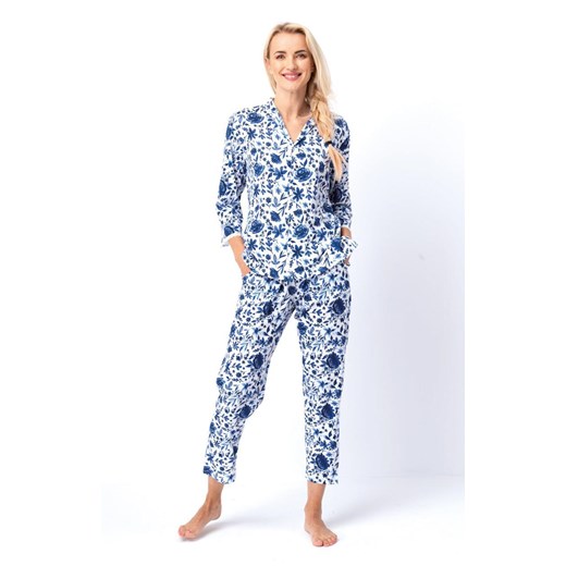 Romantyczna bawełniana piżama damska LNS 521, Kolor niebieski-wzór, Rozmiar M, Key ze sklepu Intymna w kategorii Piżamy damskie - zdjęcie 179508801