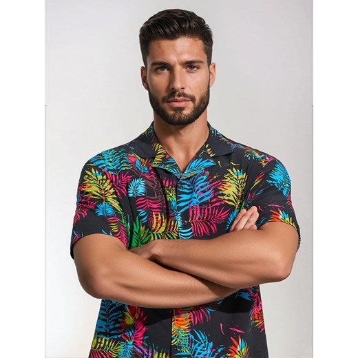 Koszula męska Sinsay z wiskozy z krótkim rękawem z klasycznym kołnierzykiem 