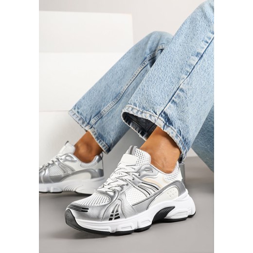 Srebrne Sneakersy w Streetwearowym Stylu z Siateczkowymi Zdobieniami Dorelline ze sklepu born2be.pl w kategorii Buty sportowe damskie - zdjęcie 179514901