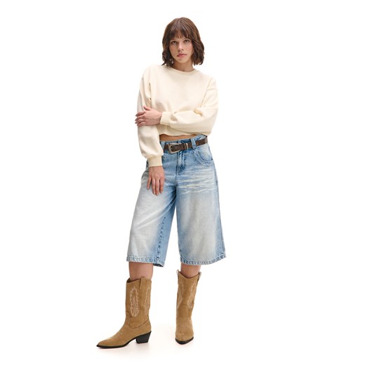 Cropp - Kremowa bluza ze strukturalnym wzorem - kremowy Cropp L Cropp