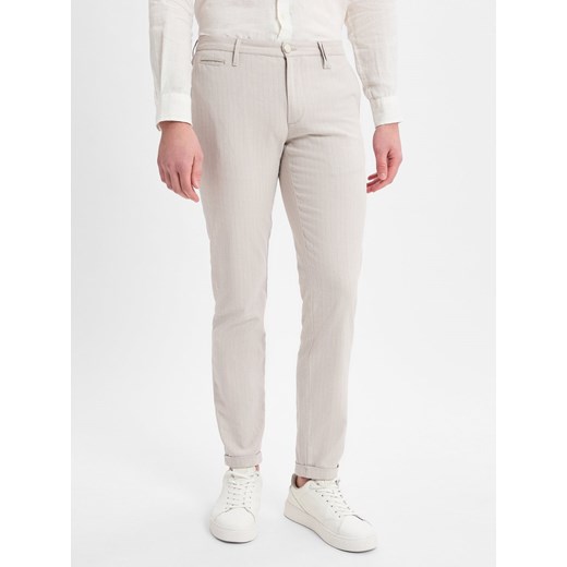 Alberto Męskie spodnie materiałowe - ROB Linen Stripe slim fit Mężczyźni Bawełna kitt w paski ze sklepu vangraaf w kategorii Spodnie męskie - zdjęcie 179522022