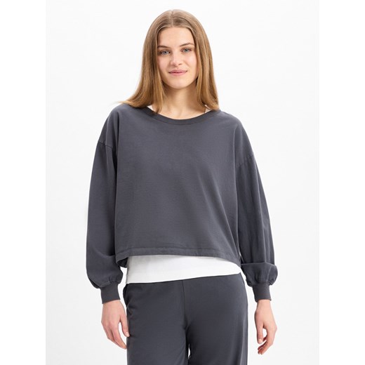 american vintage Bluza damska - Fazy Kobiety Bawełna szary jednolity ze sklepu vangraaf w kategorii Bluzy damskie - zdjęcie 179522024