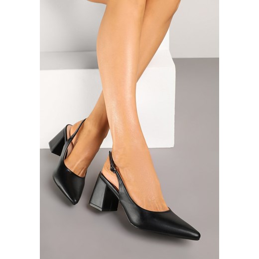 Czarne Sandały Slingback na Słupkowym Obcasie Tenella ze sklepu renee.pl w kategorii Czółenka - zdjęcie 179526893