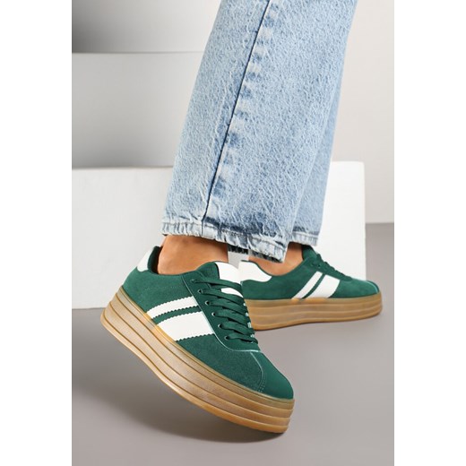 Zielone Sneakersy w Stylu Klasycznych Tenisówek z Ozdobnymi Paskami Dellien ze sklepu born2be.pl w kategorii Buty sportowe damskie - zdjęcie 179529152