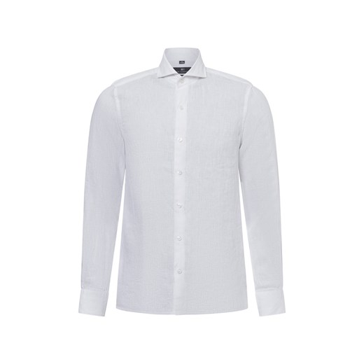 Nils Sundström Męska koszula lniana na co dzień Mężczyźni Slim Fit len biały jednolity ze sklepu vangraaf w kategorii Koszule męskie - zdjęcie 179532852