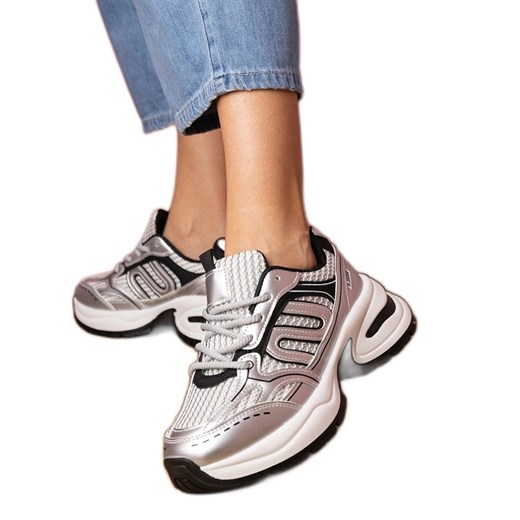 Srebrne sneakersy damskie sportowe srebrny ze sklepu ButyModne.pl w kategorii Buty sportowe damskie - zdjęcie 179536802