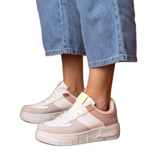 Biało-szare sneakersy sportowe na platfotmie ze sklepu ButyModne.pl w kategorii Buty sportowe damskie - zdjęcie 179536863