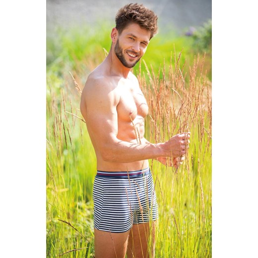 Wakacyjne bawełniane bokserki męskie beżowo-granatowe MXH 338, Kolor beżowo-granatowy, Rozmiar M, Key ze sklepu Intymna w kategorii Majtki męskie - zdjęcie 179538522