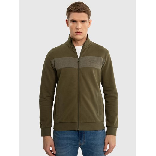 Bluza męska bawełniana na stójce khaki Johnson 303 ze sklepu Big Star w kategorii Bluzy męskie - zdjęcie 179541710