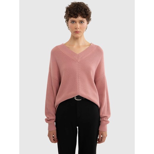 Sweter damski z wiskozy z dekoltem v-neck różowy Cyntiana 600 ze sklepu Big Star w kategorii Swetry damskie - zdjęcie 179543622