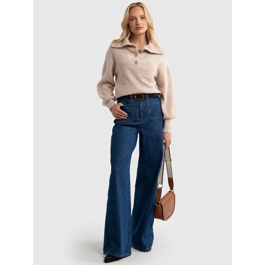 Sweter damski z rozpinanym golfem beżowy Pulina 801 ze sklepu Big Star w kategorii Swetry damskie - zdjęcie 179543761