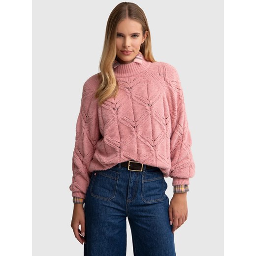 Sweter damski ażurowy ze stójką różowy Alilia 600 ze sklepu Big Star w kategorii Swetry damskie - zdjęcie 179544883