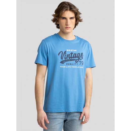 Koszulka męska z nadrukiem na piersi niebieska Gralis 402 ze sklepu Big Star w kategorii T-shirty męskie - zdjęcie 179546273