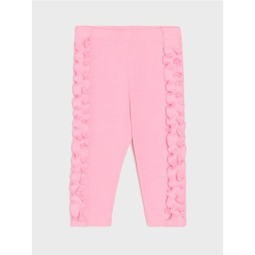 Sinsay - Legginsy z prążkowanej dzianiny z ozdobną falbanką - różowy - id: 350DU-30X - marki Sinsay - 179572410 Sinsay - Legginsy z prążkowanej dzianiny z ozdobną falbanką - różowy ze sklepu Sinsay w kategorii Spodnie dziewczęce - zdjęcie 179572410